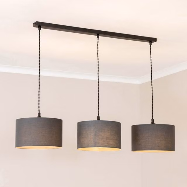 ValueLights Reni 3 Drop Bar Ceiling Pendant Light in Black and Grey with LED Bulbs