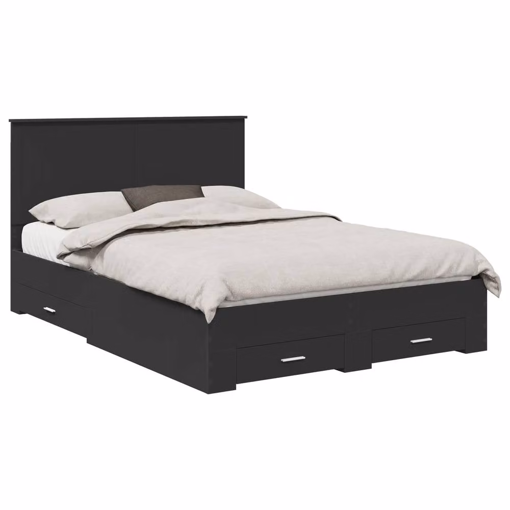 Berkfield Home Modern Bed Frame with Headboard and Drawers in Black, W: 135 cm, L: 190 cm, Engineered Wood – 2