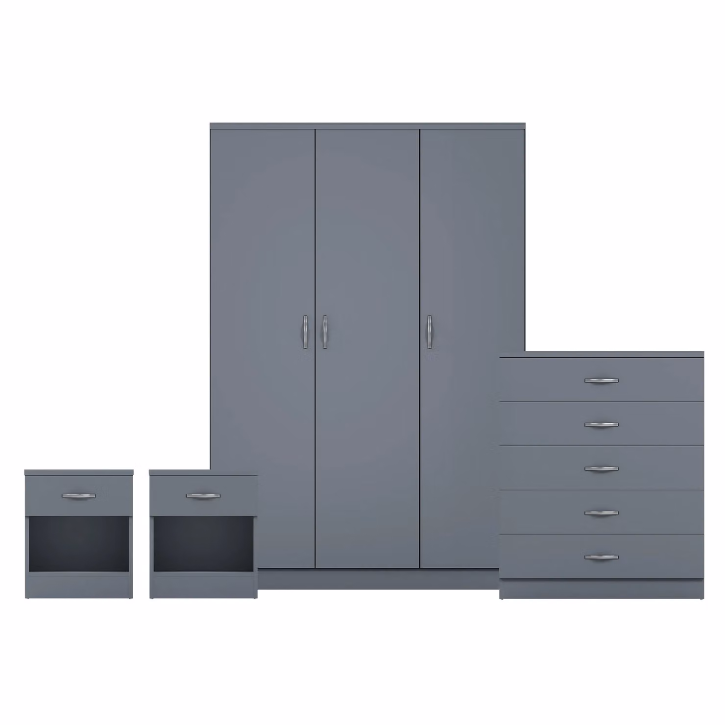 Vida Designs 4 Piece Modern Grey Bedroom Set Including 2 Bedside Chests, 4 Drawer Chest and Wardrobe – 2