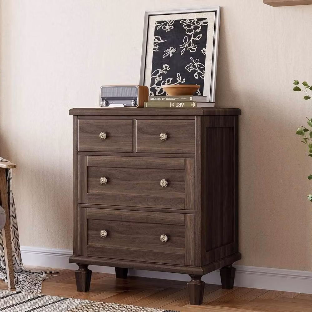 KORVIXA 4-Drawer Brown Wood and Metal Dresser for your Living Room W/D/H: 100 x 100 x 100 cm – 3