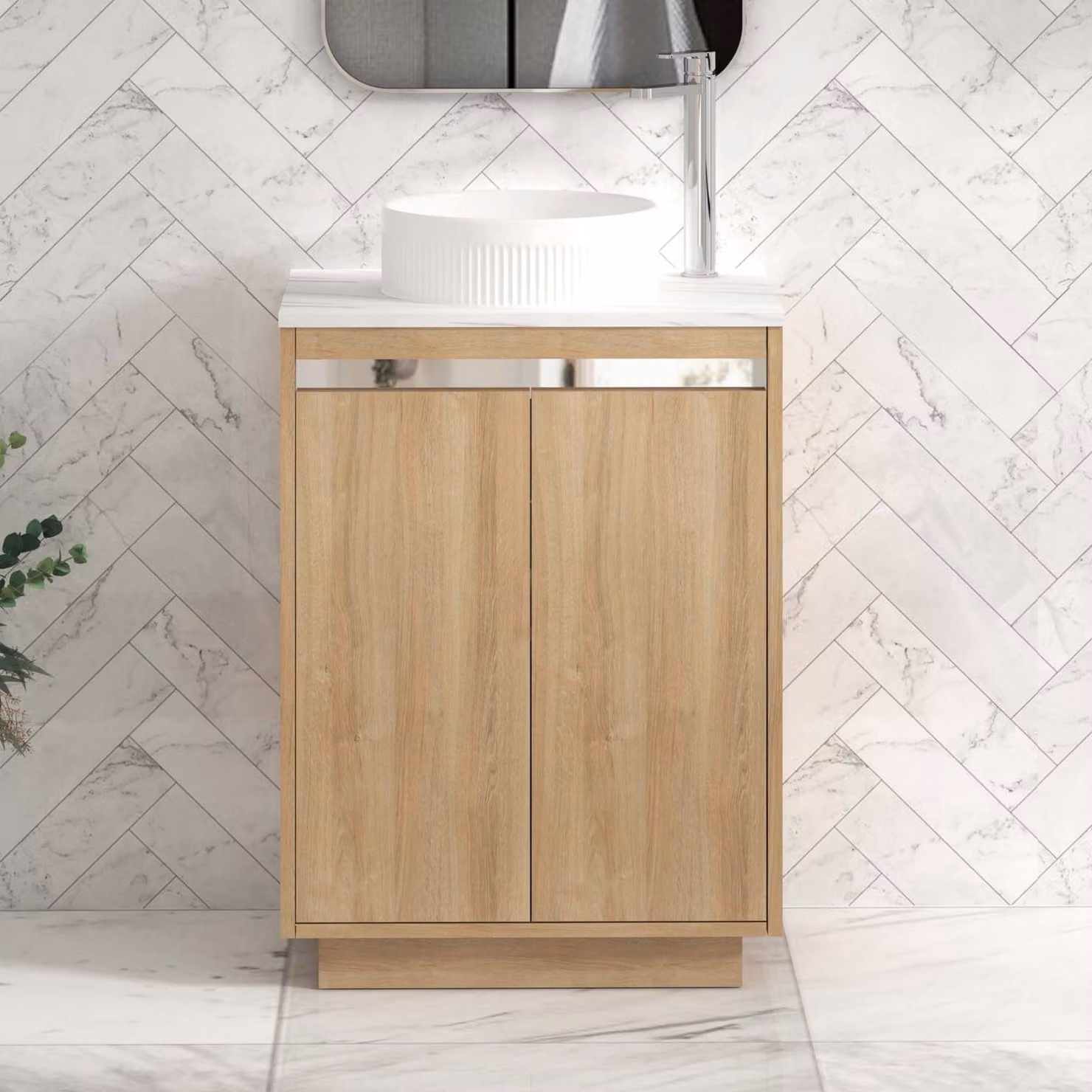 Royal Bathrooms Orion 800mm Natural Oak Floor Standing Countertop Vanity Unit with 2 Soft Close Hinged Doors and Internal Shelves
