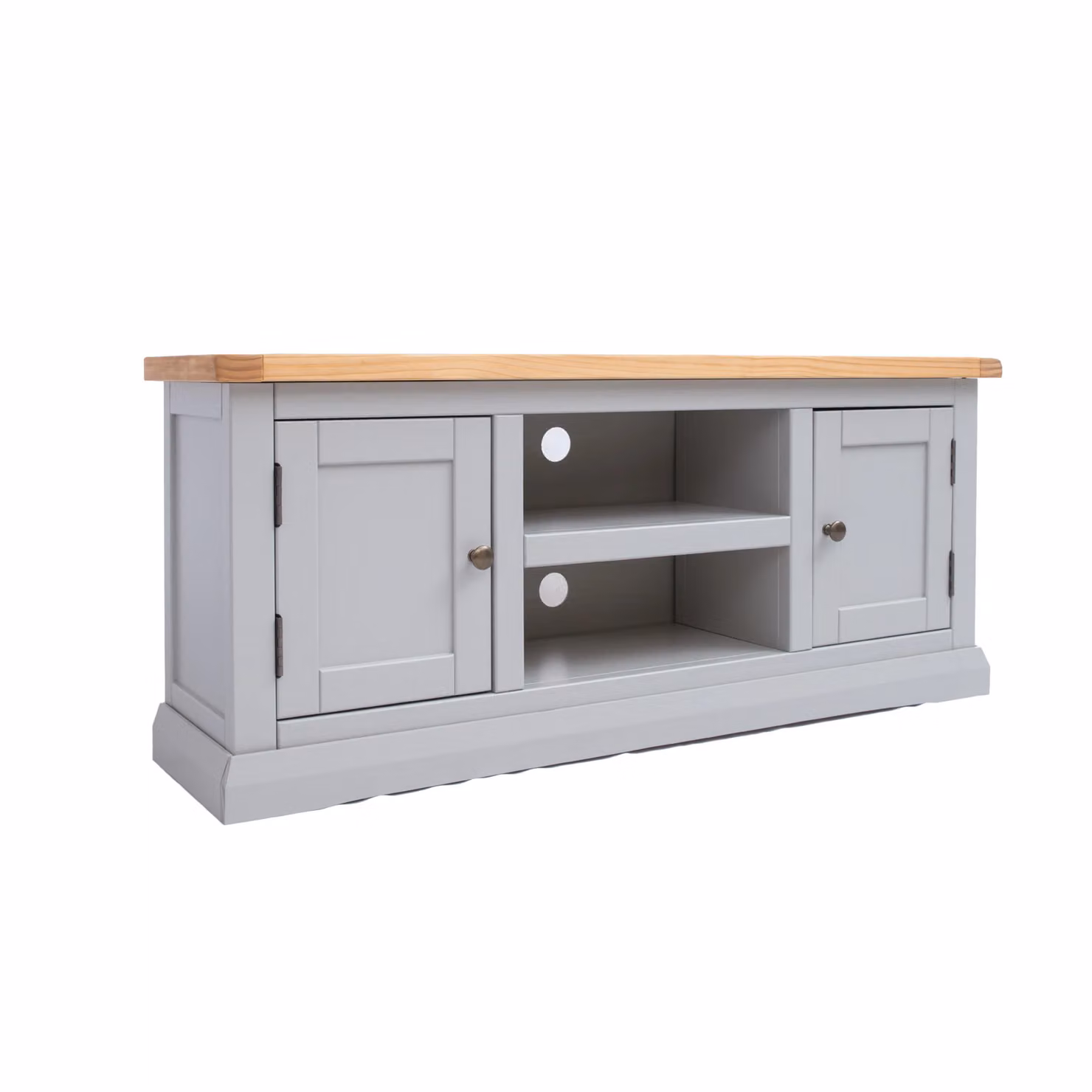 Cabinet Bits Loreo 2 Door Grey Pine Wood TV Cabinet with Brass Knobs – 2