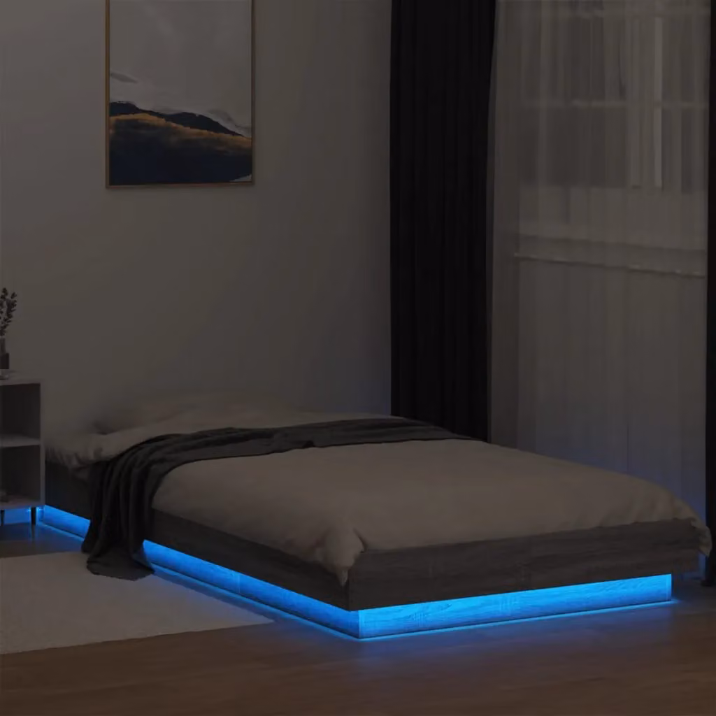 Berkfield Home Modern Grey Bed Frame with LED Under-Bed Lighting and USB Charging Port, W/D/H: 90 x 190 cm – 3