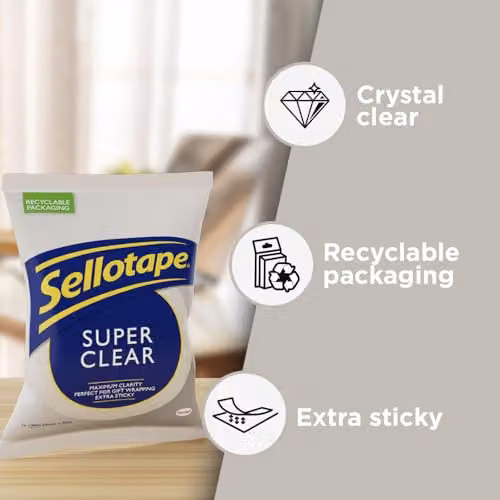 Sellotape Super Clear Adhesive Tape, Transparent, W: 24 mm, Length: 50 m – 3