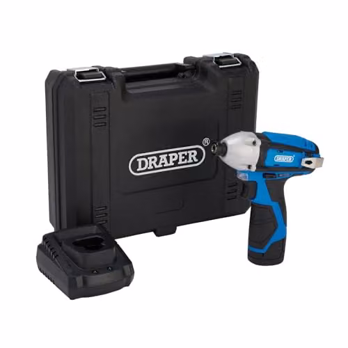 Draper 70332 12V Impact Driver with 1/4" Hex, 1.5Ah Battery and Fast Charger, Blue and Multicolour