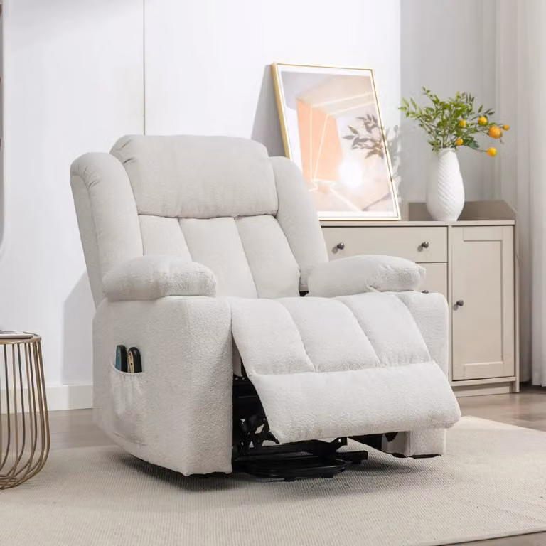Artemis Home Lovell Electric Lift Assist Riser Recliner with Massage and Heat in Beige Bouclé