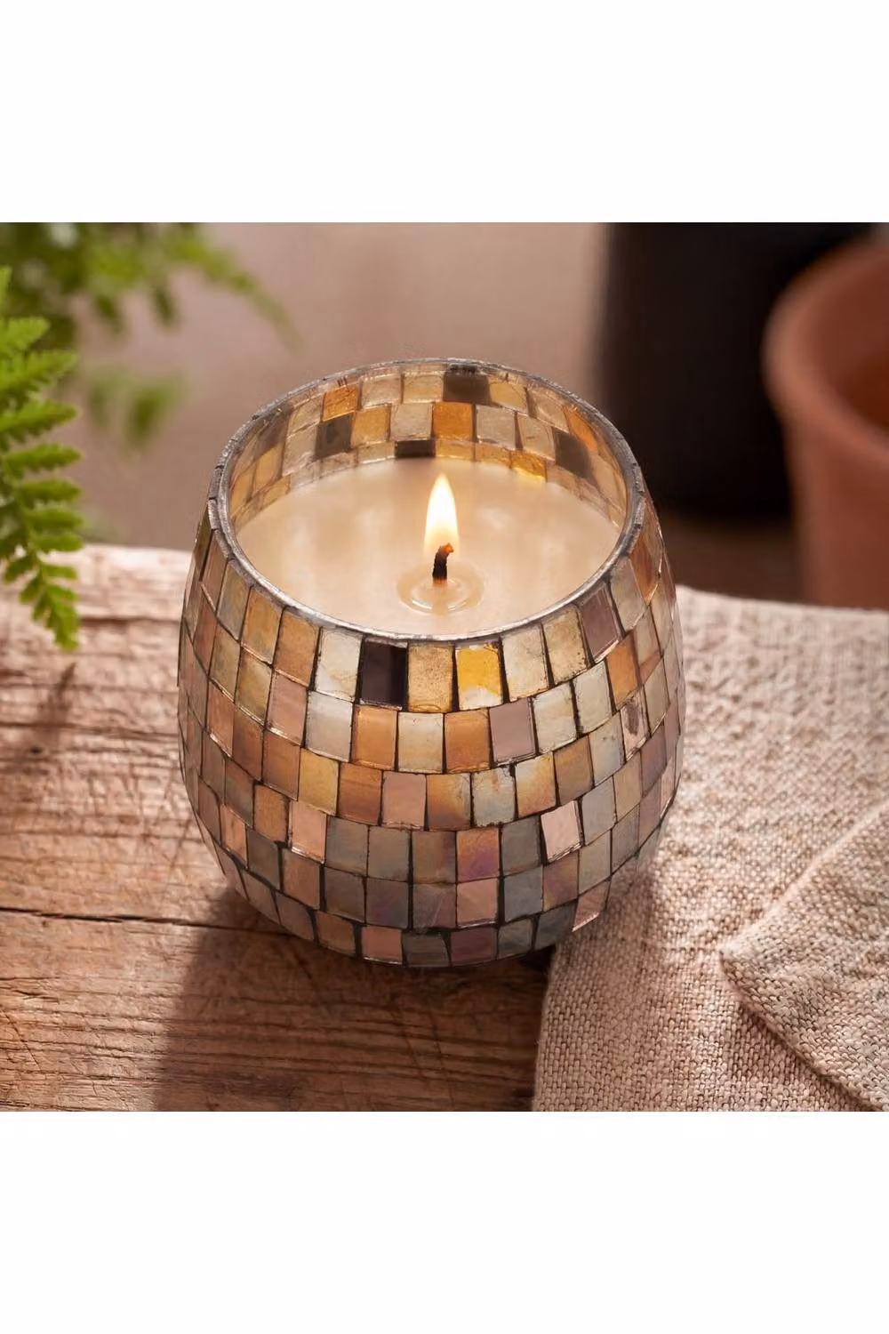 KDMD Amber Mosaic Medium Glass Votive Jar Candle in Multicolour – 2