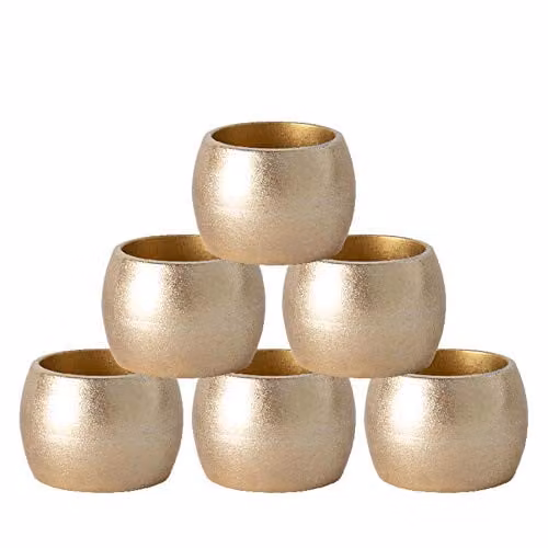 Argon Tableware Metallic Napkin Rings in Gold, Pack of 6