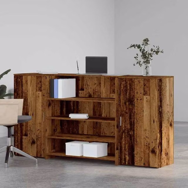 Berkfield Home Rustic Old Wood Reception Desk in Brown, W/D/H: 200 x 50 x 103.5 cm – 1