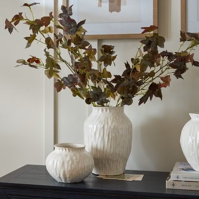 KDMK Modern Round Ceramic Tabletop Vase in White