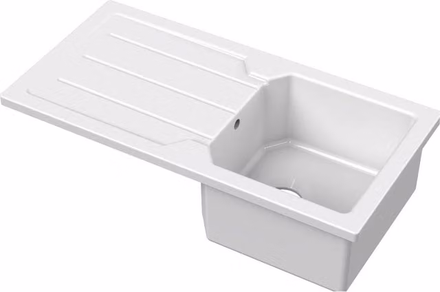 Balterley Compact Countertop Single Bowl Sink, White, W: 86.5 cm, D: 43.5 cm
