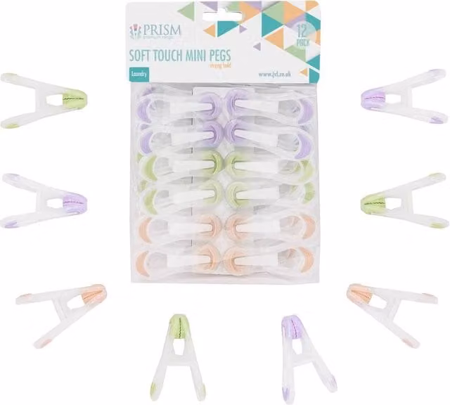 JVL Pack of 12 Soft Touch Mini Plastic Clothes Pegs in Multicolour and Green