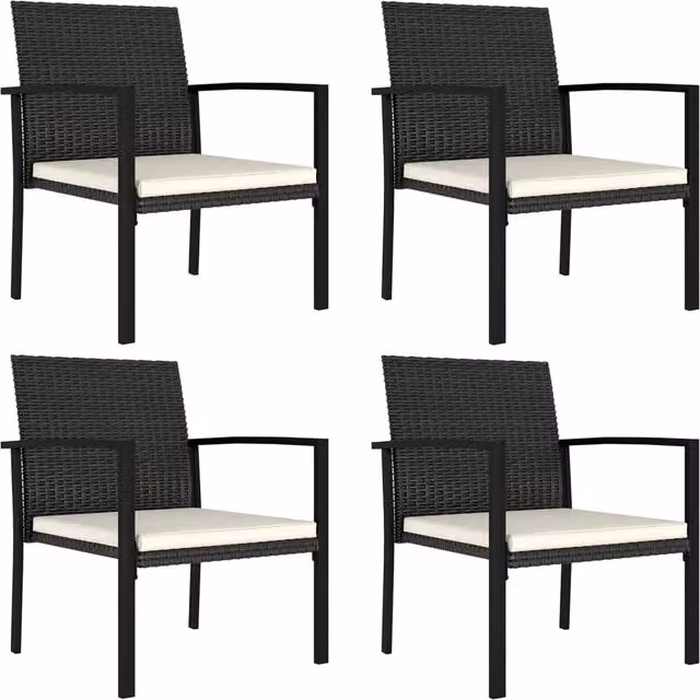 Berkfield Home Set of 4 Modern Black Poly Rattan and Metal Garden Dining Chairs