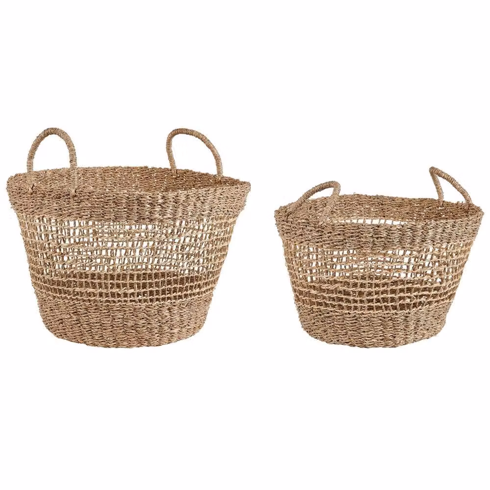 Wyld and Coco Set of 2 Large Brown Seagrass Storage Baskets with Handles – 2