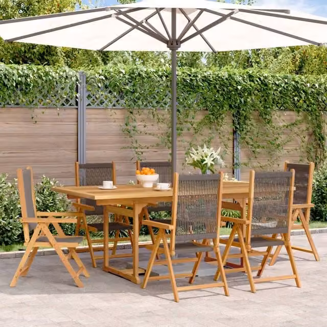 Berkfield Home 7 Piece Grey Polypropylene and Acacia Wood Garden Dining Set – 1