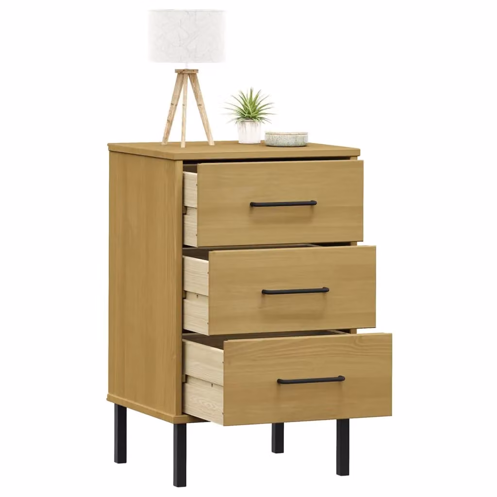 Berkfield Home Oslo Bedside Cabinet in Brown Solid Pine Wood with Metal Legs – 3