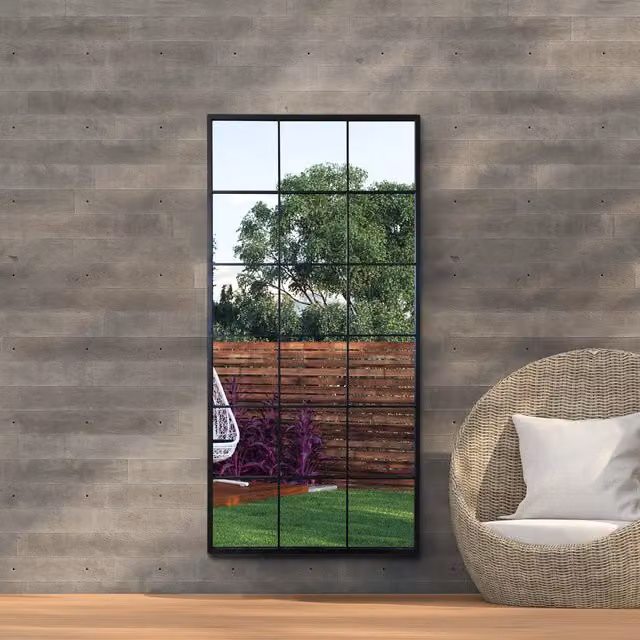 Genestra Black Modern Rectangular Hanging Window Garden Mirror with Metal and Glass