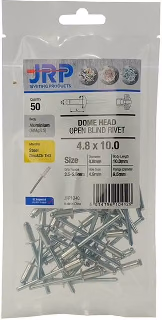 JRP Riveting Products Silver Dome Head Rivets, Bag of 50, 4.8 x 16 mm