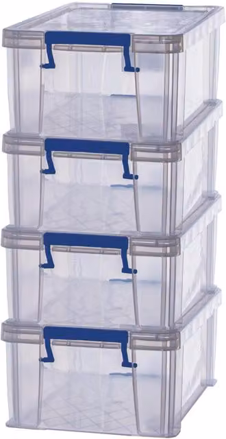 ProStore Pack of 4 Stackable 10L Plastic Storage Boxes with Lids, Transparent