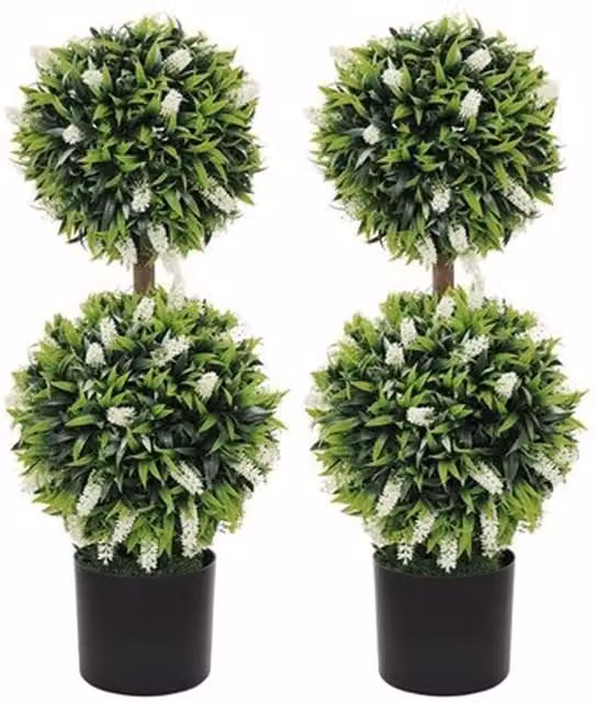 NESTLUNE Set of 2 Green Artificial Potted Trees, H 100 cm x W 15 cm
