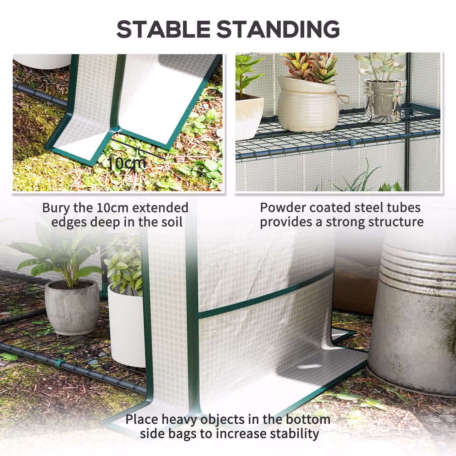 Outsunny Three-Tier Mini Greenhouse in White with Steel Frame and Plastic Shelving, H 152 cm x W 144 cm x D 48 cm – 5