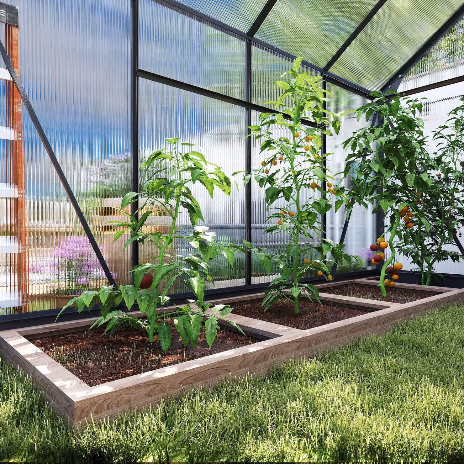 Outsunny Large Walk-In Polycarbonate Greenhouse with Aluminium Frame and Galvanised Base, Transparent, W: 182.88 cm, D: 190 cm, H: 201 cm – 8