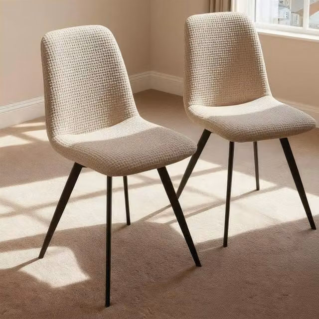 Home Source Ashford Pair of Beige Bouclé Dining Chairs with Metal Legs
