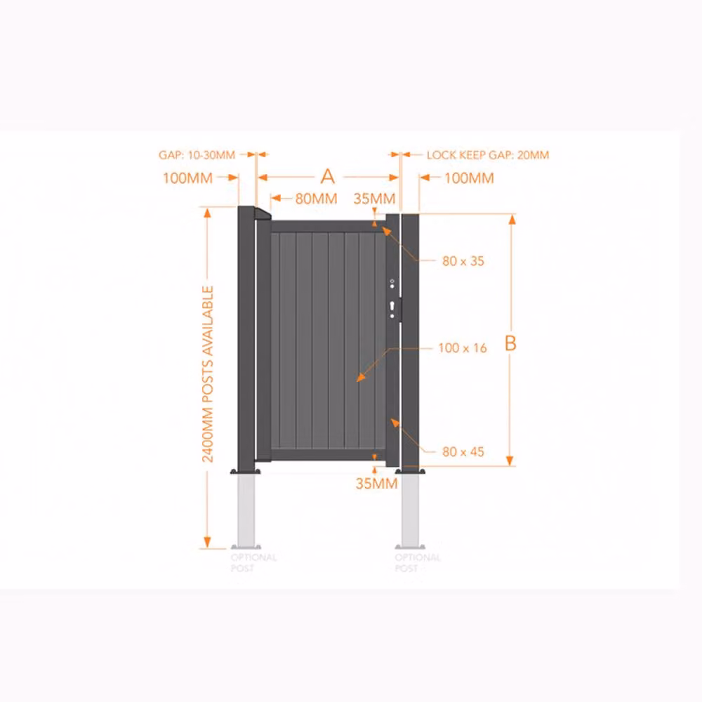 Ready Made Grey Pedestrian Swing Gate with Vertical Solid Infill and Flat Top, W/H: 120 x 180 cm – 2
