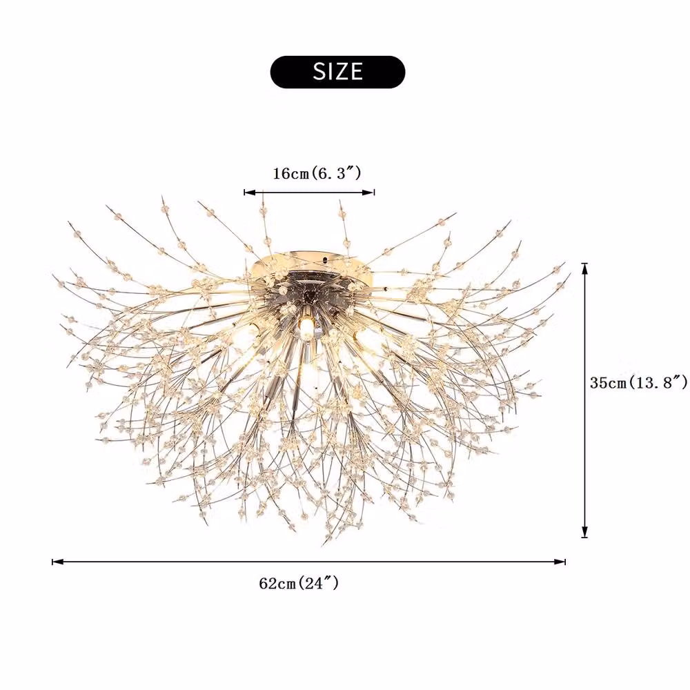 NIVOR Dandelion Firework Crystal Ceiling Light in Chrome Silver with 6 x G9 Bulbs – 2