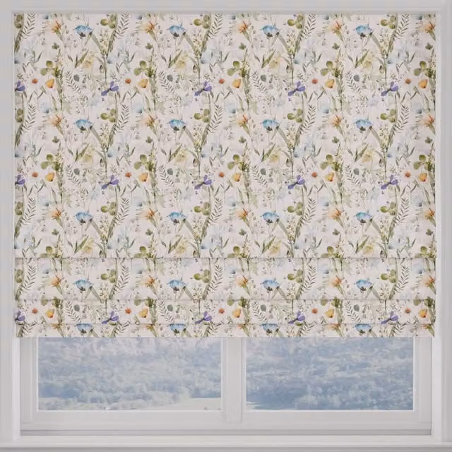 Linda Barker Alda Made to Measure Blackout Roman Blind in Blue Floral Design