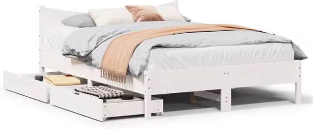 Berkfield Home Rustic White Solid Wood Pine Bed Frame with Drawers W/D/H: 140 x 200 cm