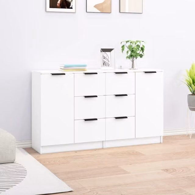 Berkfield Home Set of 2 White Minimalist Wall Mounted Sideboards in Matt MDF, W/D/H: 60 x 30 x 70 cm