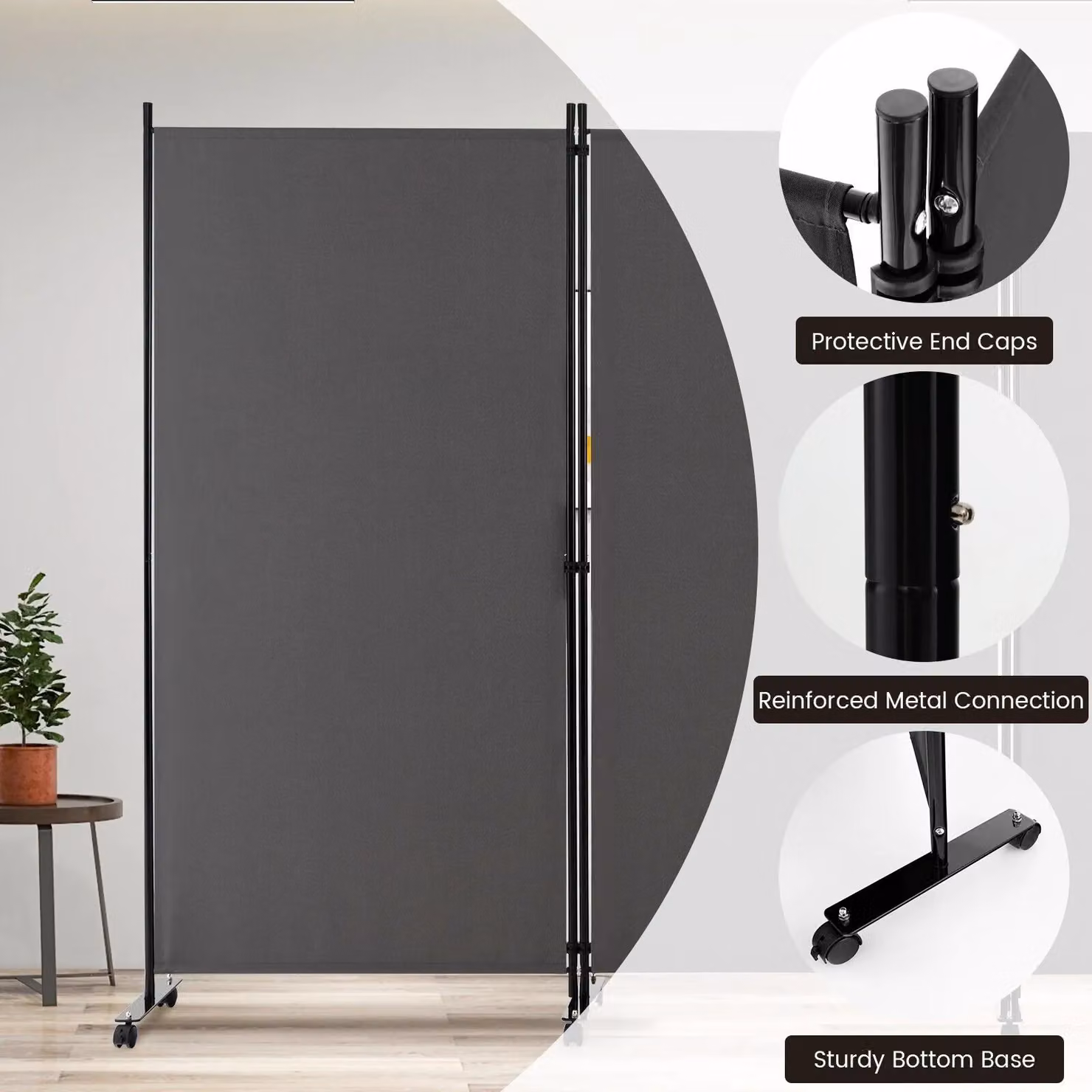Costway 3 Panel Rolling Room Divider Privacy Screen in Grey – 3