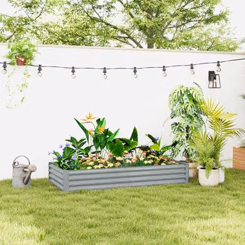 Outsunny Galvanised Steel Raised Garden Bed, Silver, W: 180 cm, D: 90 cm, H: 30 cm – 2
