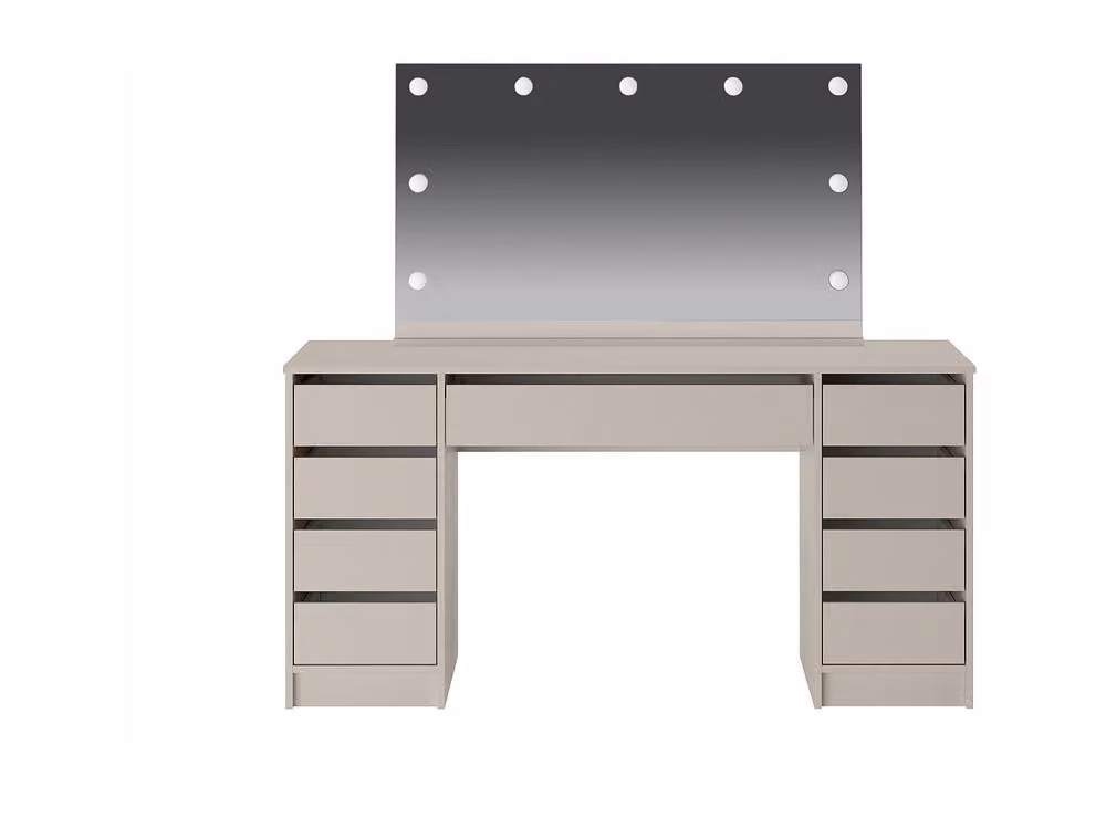 JENEMI Double Dressing Table with LED Mirror and 9 Drawers in Beige – 2