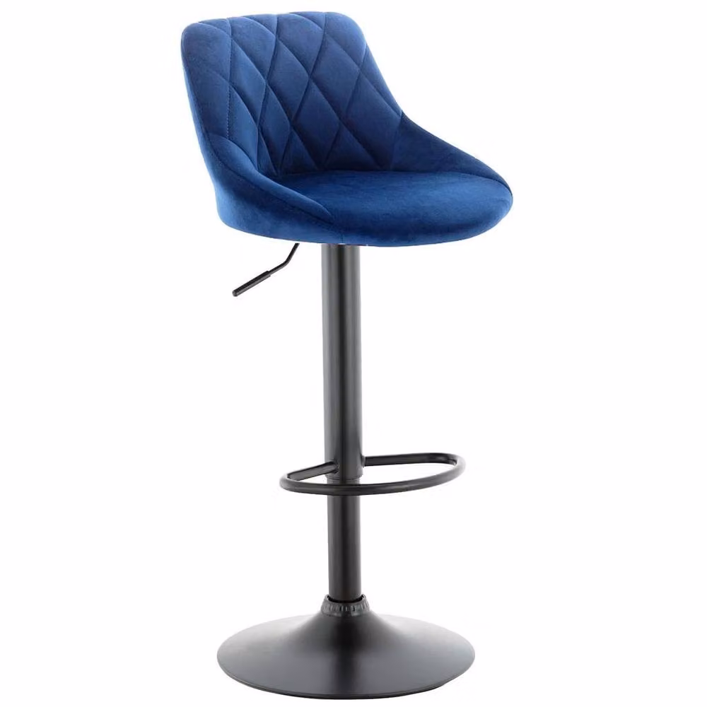Hinsinc Set of 3 Blue Velvet and Matt Black Metal Bar Stools – 2