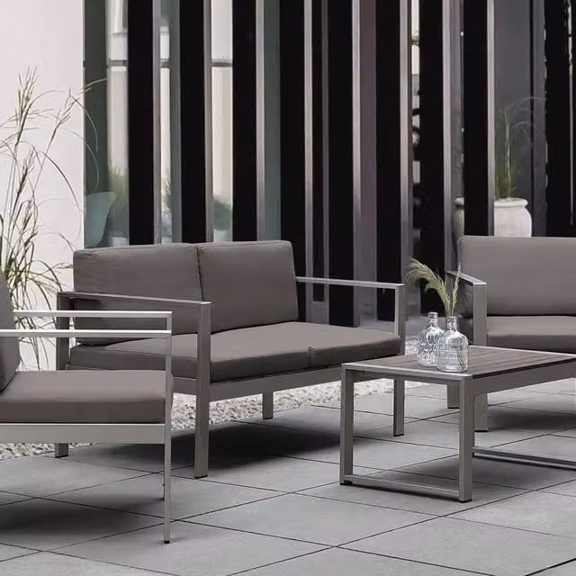 Wyld and Coco Outdoor Coffee Table in Grey Aluminium, W/D: 90 x 50 cm