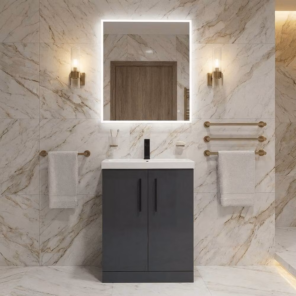 Balterley Modern Bathroom Vanity Unit with Basin and 2 Soft Close Doors, Dark Grey, Width: 60 cm – 2