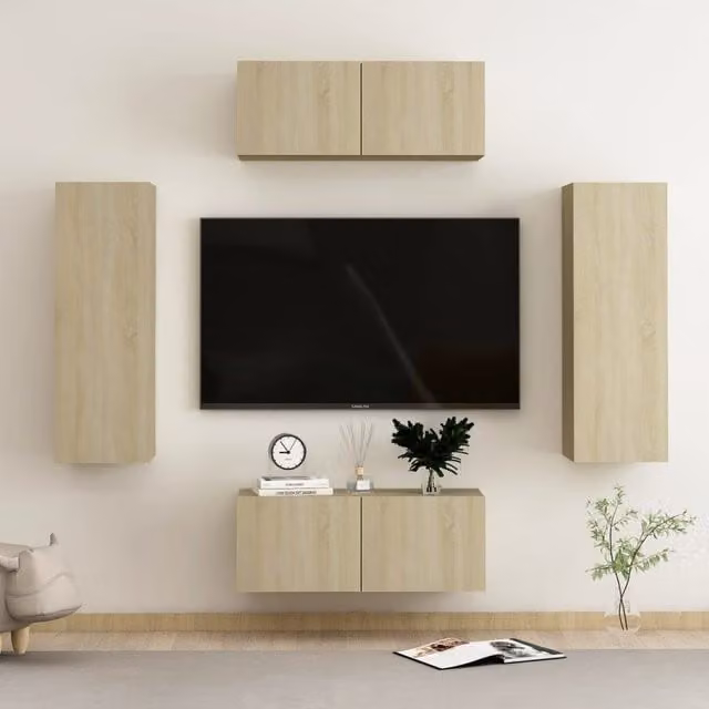 Berkfield Home 4 Piece Modern Sonoma Oak TV Cabinet Set in Brown Matt Wood