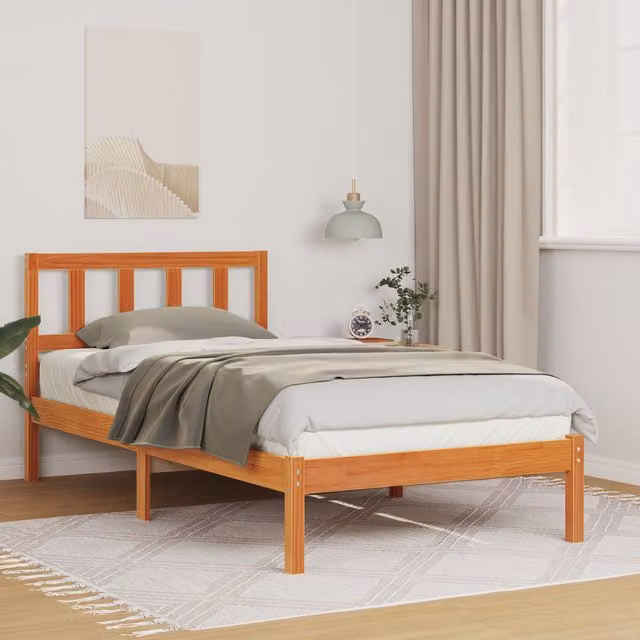 Berkfield Home Solid Pine Wood Bed with Headboard, Wax Brown, W: 80 cm, L: 200 cm – 1
