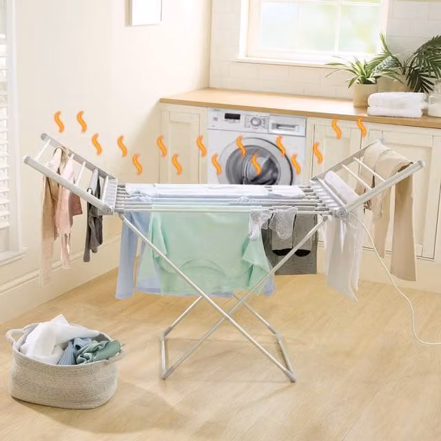 Coopers of Stortford Heated Winged Clothes Airer with 18 Aluminium Bars and 12m Drying Space in Grey