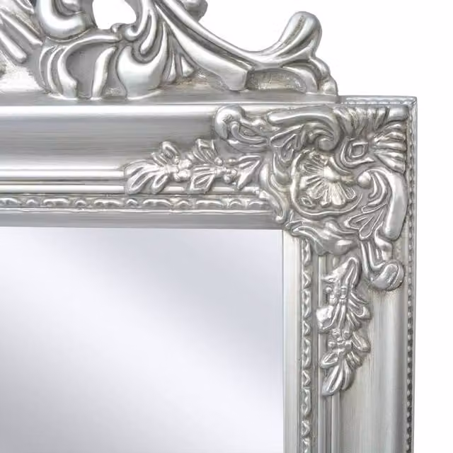 Berkfield Home Baroque Style Full Free-Standing Rectangular Mirror in Silver, H 160 cm x W 40 cm x D 40 cm