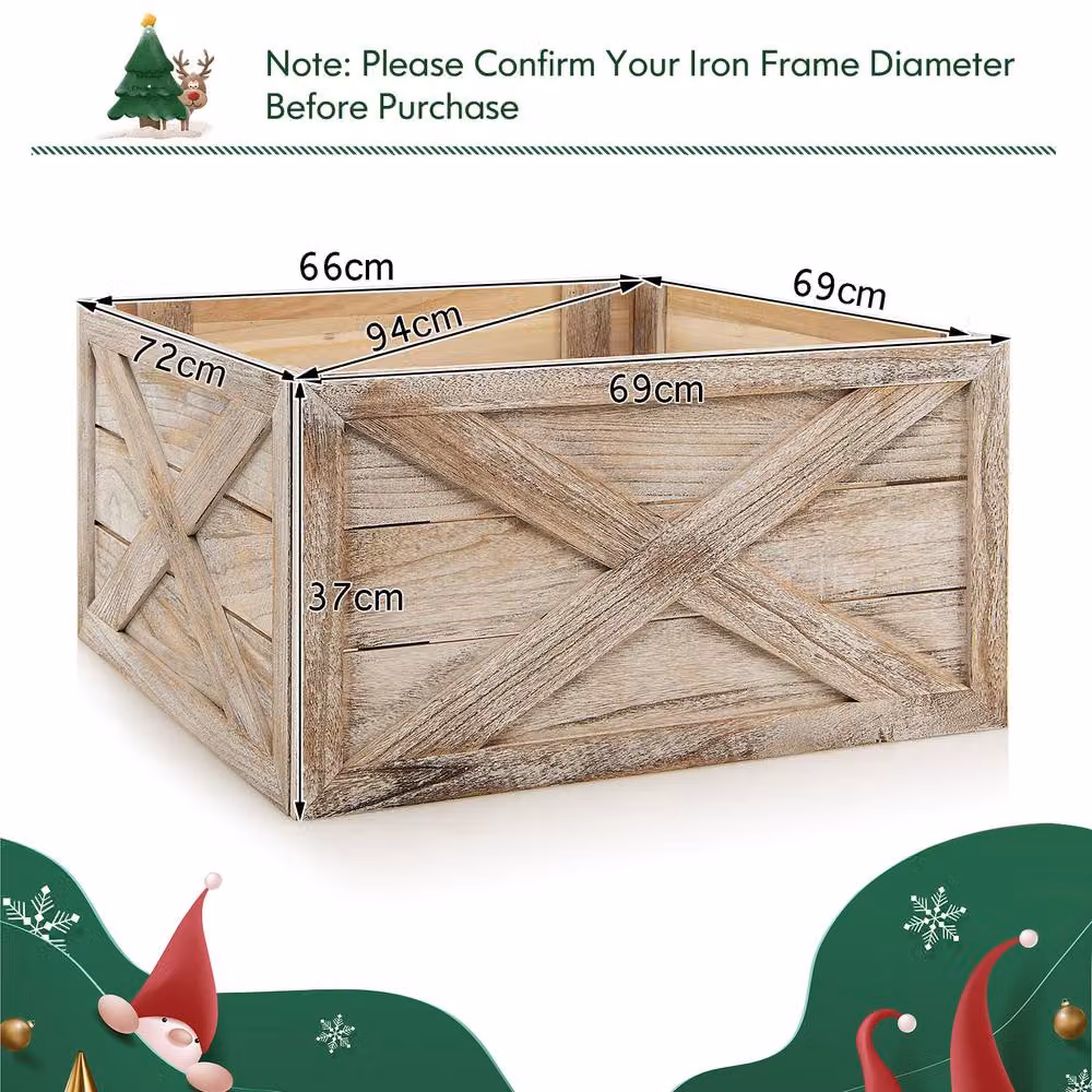 Gymax Solid Wood Vintage Christmas Tree Collar Box in Light Brown – 2