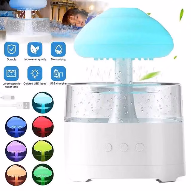 SPETLEK Rain Cloud Air Humidifier and Aroma Diffuser with 7-Colour Night Light in White – 1