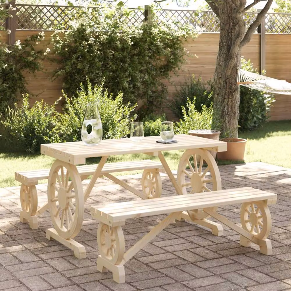 Berkfield Home Beautiful 3 Piece Garden Dining Set in Natural Solid Fir Wood – 2