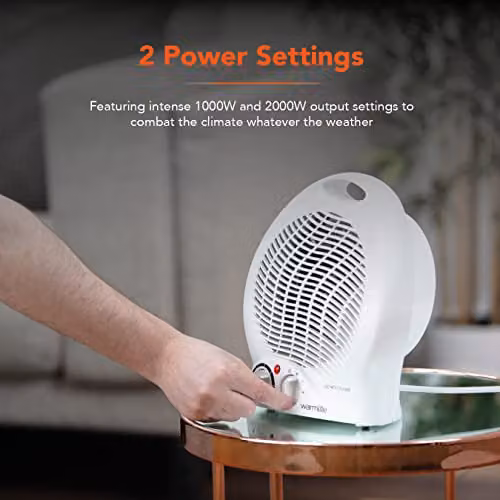 Warmies Freestanding Fan Heater in White with Overheat Protection and 2000 W Power, H 26.5 x W 22.5 x D 12.5 cm – 5