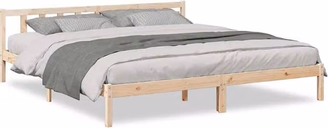 Berkfield Home Extra Long Solid Wood Pine Bed Frame in Light Oak, W/D/H: 200 x 210 x 31 cm