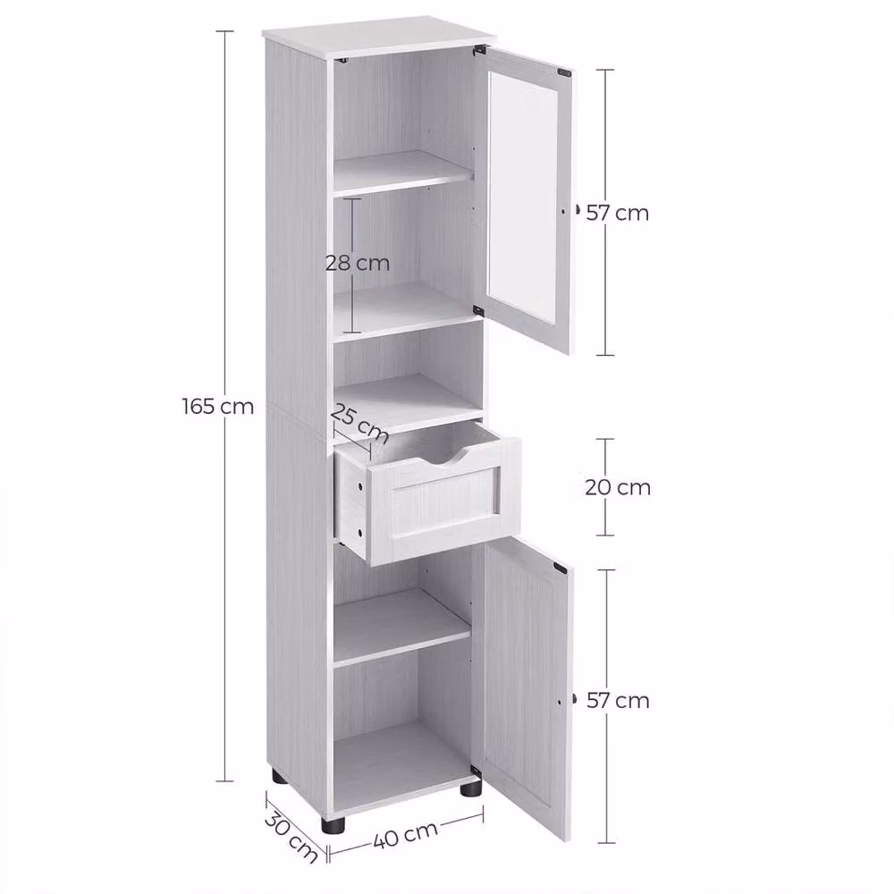 KORVIXA White Tall Freestanding Bathroom Cabinet with Glass Doors, W: 60 cm, H: 65 cm – 2