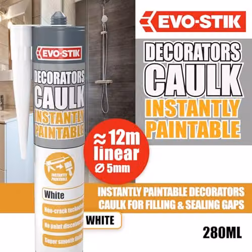 Evo-Stik White Paintable Acrylic Decorators Caulk, 310ml – 2