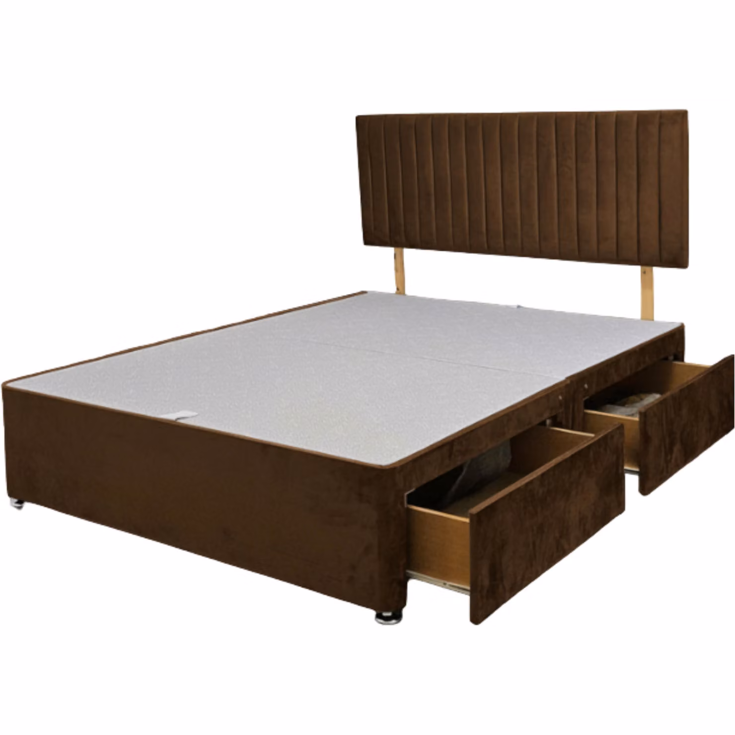 Knight Sleep Emily Divan Bed Base with 2 Drawers and Headboard, Brown Velvet, W/D/H: 180 x 200 cm – 2